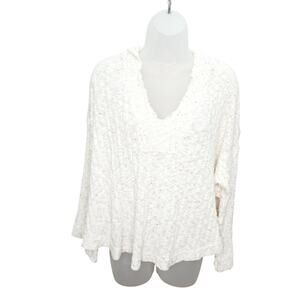 Free People White Multi Colored  Speckled Baja Babe Hooded Hacci Sweater Size S